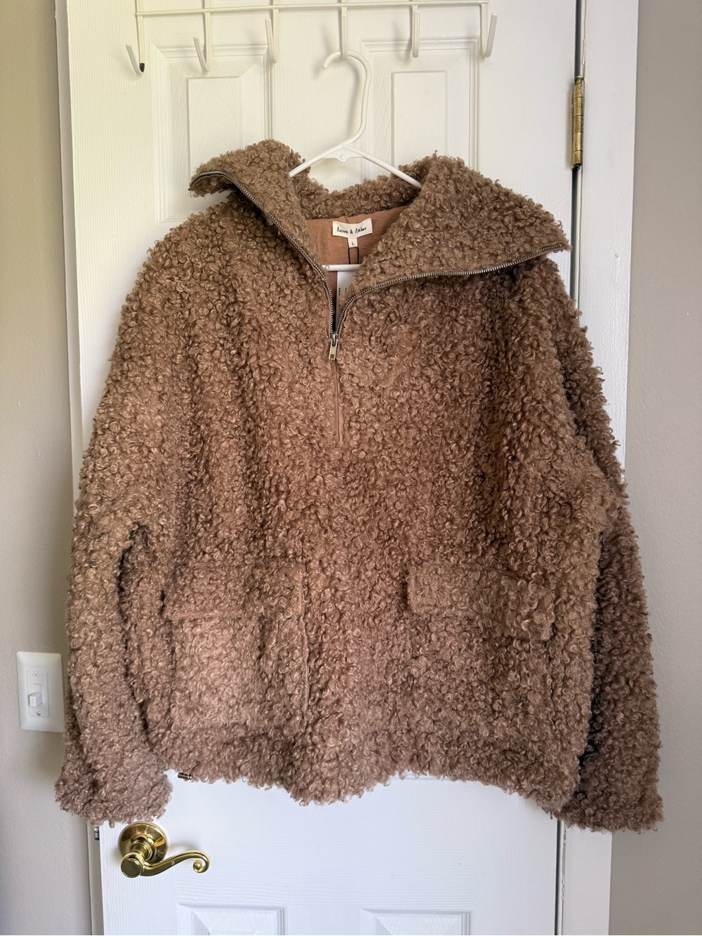 Cozy Sherpa Brown Quarter-Zip Pullover Jacket